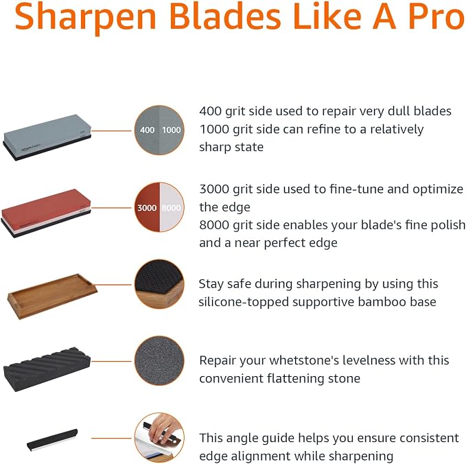 Amazon Basics Whetstone Knife Sharpening Stone Set, Double-sided 400/1000 and - Image 5