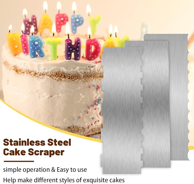 3 Pieces 8.7 Inche Stainless Steel Cake Scraper，Double Sided Patterned Edge - Image 5