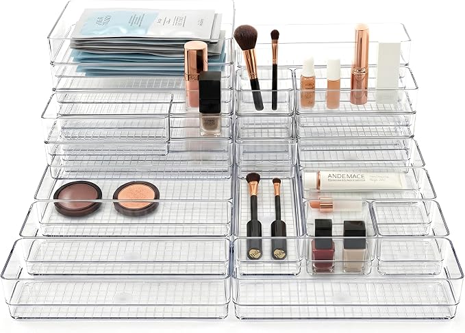 27 PCS Clear Plastic Drawer Organizer Set, 4 Sizes Acrylic Drawer Storage Trays by Unknown