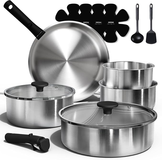CAROTE Pots and Pans Set, Stainless Steel Cookware Set Detachable Handle by CAROTE