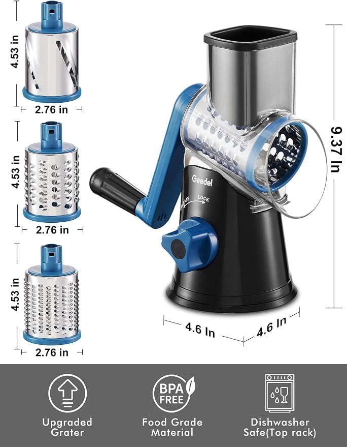 Geedel Rotary Cheese Grater, Kitchen Mandoline Vegetable Slicer - Image 8