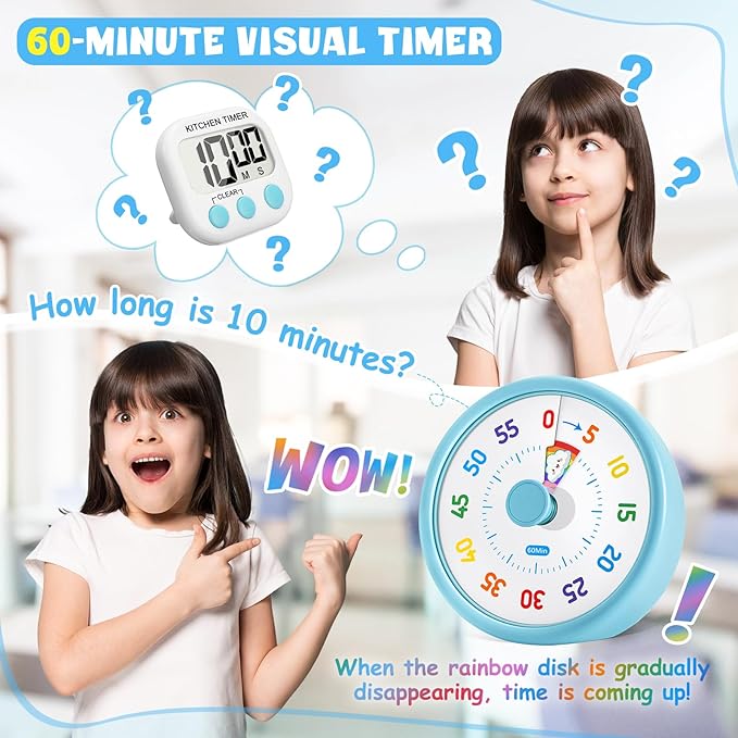 HIPPIH Visual Timer for Kids, 60 Minute Countdown Timers for Classroom Kitchen - Image 2