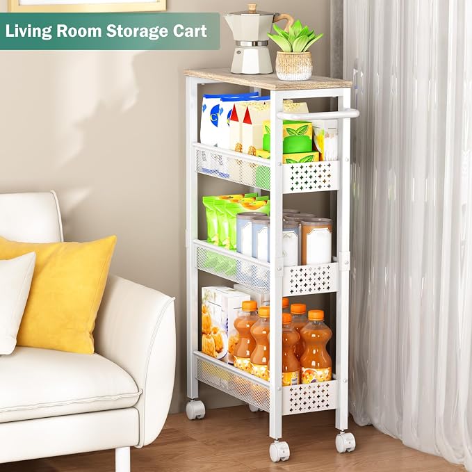 Vivihomety Utility Slim Storage Cart, 4 Tier Small Rolling Kitchen Laundry Room - Image 6