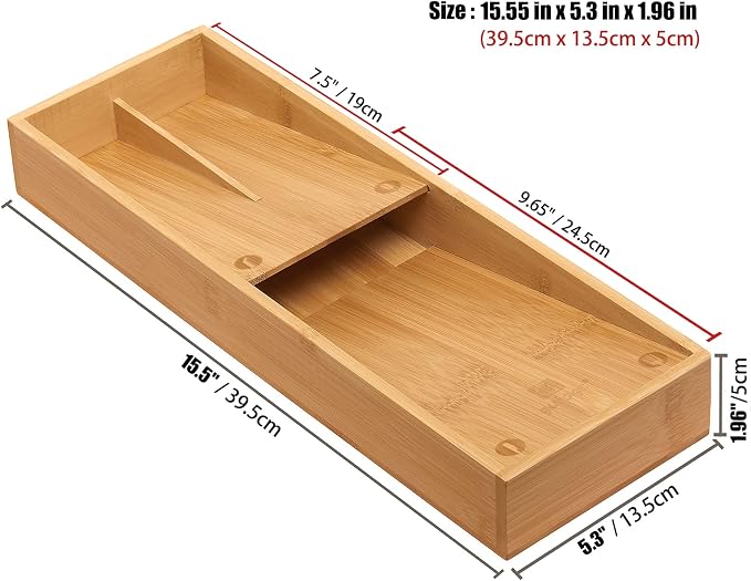 guiogc Bamboo Silverware Drawer Organizer, Kitchen Cutlery Tray, Utensil Holder - Image 2