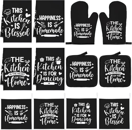 12 Pcs Farmhouse Kitchen Decor and Accessories Sets 4 Black Kitchen Towels 4 by Bencailor