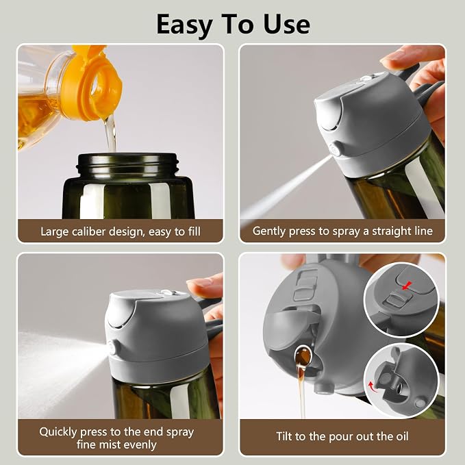 SWEET VIEW 2PCS Olive Oil Dispenser and Oil Sprayer – 16oz/470ml Glass - Image 2