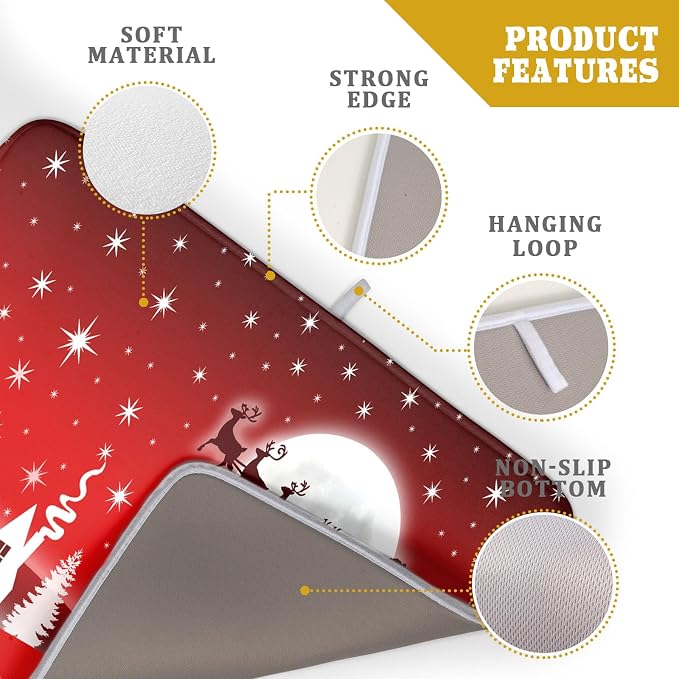 Christmas Reindeer Moon Star Red Dish Drying Mat - Image 4