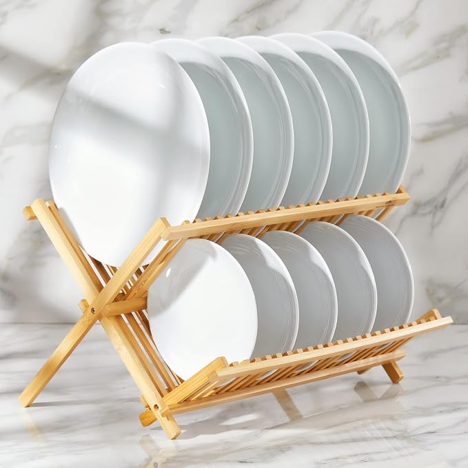 RoyalHouse Premium Natural Bamboo Dish Rack, Collapsible Dish Drainer, Foldable - Image 3