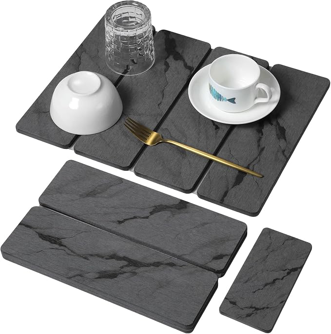 Small Stone Dish Drying Mat for Kitchen Counter, Foldable Water Absorbing by linidcoudhome