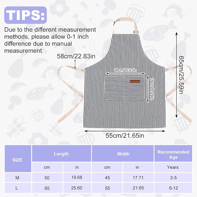 2 Pack Stripes Kids Apron, Kids Cooking Aprons - Image 2