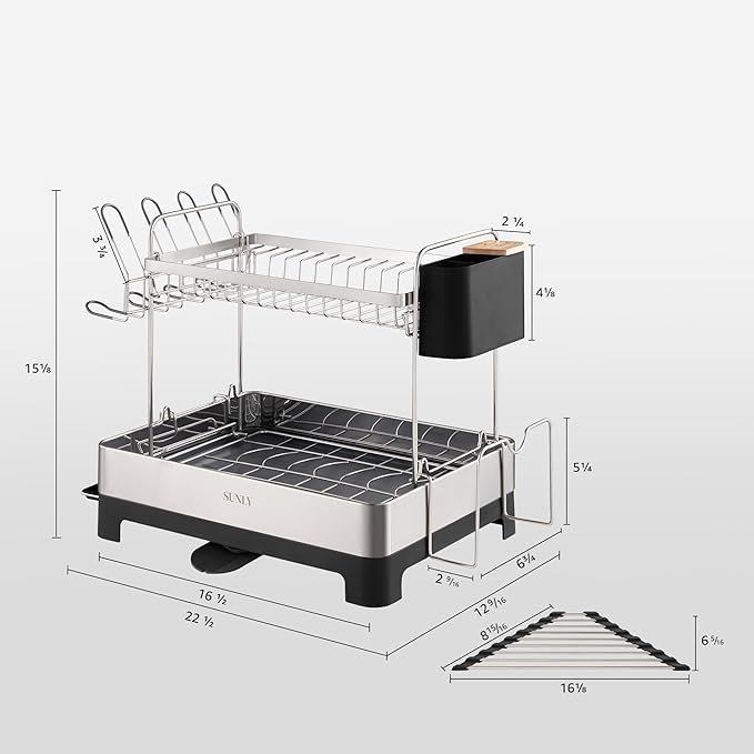 SUNLY 2 Tier Dish Drying Rack, Extra Large Dish Rack, 304 Stainless Steel - Image 6