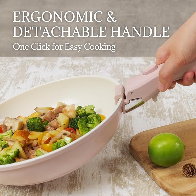 Ceramic Cookware Set Non Stick 8Pcs Pots and Pans Set Detachable Handle - Image 4