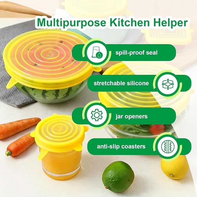 Silicone Stretch Lids – 6 Pack Reusable Food Covers, Flexible Silicone - Image 3