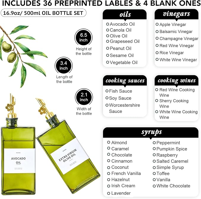 Olive Oil Dispenser Bottle for Kitchen, 16.9oz /500ml Cooking Vinegar Dispenser - Image 3