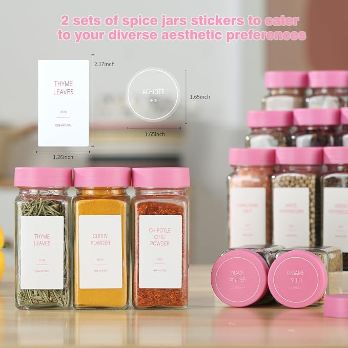 Pink Spice Jars with Label，4oz Seasoning Containers, Glass Spice Bottles with - Image 2