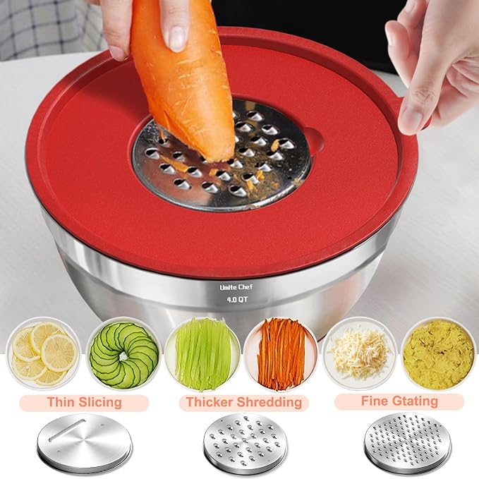 Umite Chef Mixing Bowls with Airtight Lids Set, 3 Grater Attachments & Non-Slip - Image 8