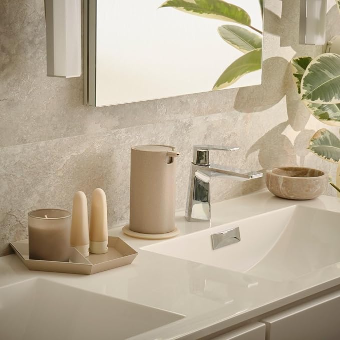 LINE+ARC Modern Easy-to-Press Soap Dispenser. No-Rust Cute Bathroom Gray Marble - Image 8