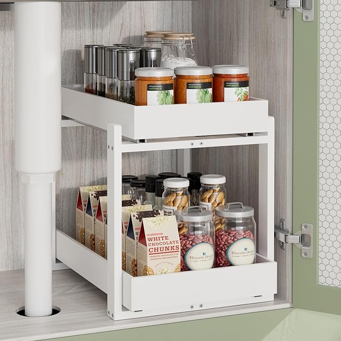 APRTAT 2 Pack Under Sink Organizer, Bamboo Wooden 2-Tier Pull-Out Storage by HEALTHYYOU