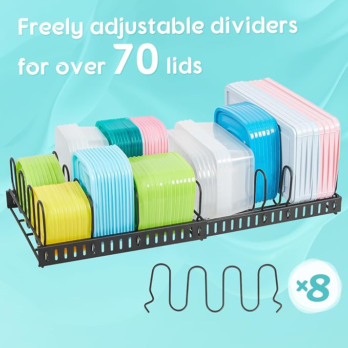 Expandable Food Container Lid Organizer, Large Capacity Adjustable 8 Dividers - Image 7