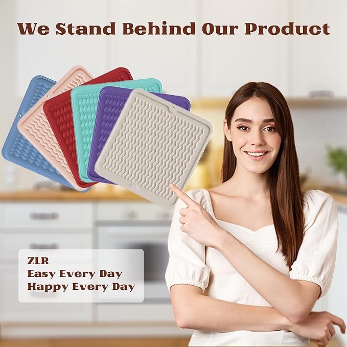ZLR Silicone Dish Drying Mat 12" x 12" Square - Image 7