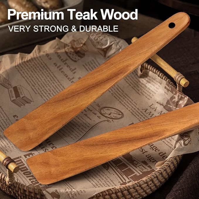 2 Pcs Teak Wood Spatula Set Non Toxic Cooking Utensils Spurtle Kitchen Tools - Image 6