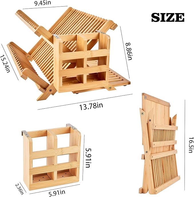 Bamboo Dish Drying Rack for Kitchen - Image 2