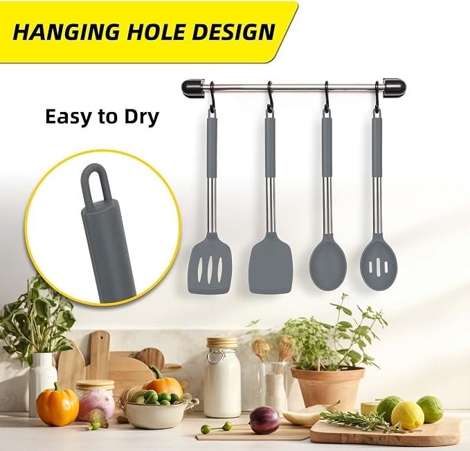 4 Pack Silicone Utensils Set，Non Stick Solid Spatulas, Slotted Spoons - Image 5