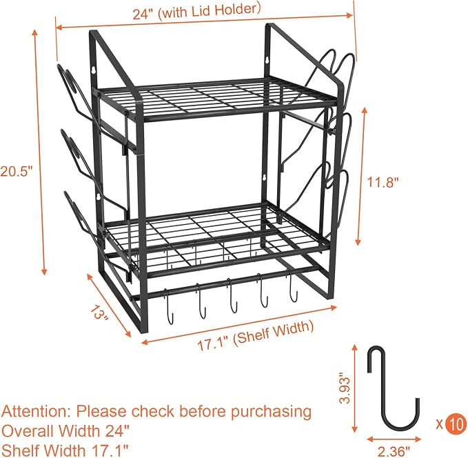 VyGrow 17 Inch Pot Rack Wall Mounted, 2 Tier Pots and Pans Organizer - Image 2
