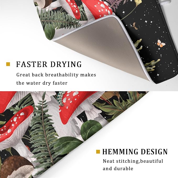 Red Mushroom Dish Drying Mat for Kitchen Counter Plant Leaves Drainer Mats Rack - Image 3