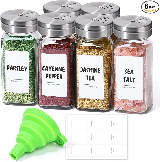 ComSaf Spice Jars with Shaker lids Adjustable, 4oz 6PCS, 9 DIY Labels, Spice by ComSaf