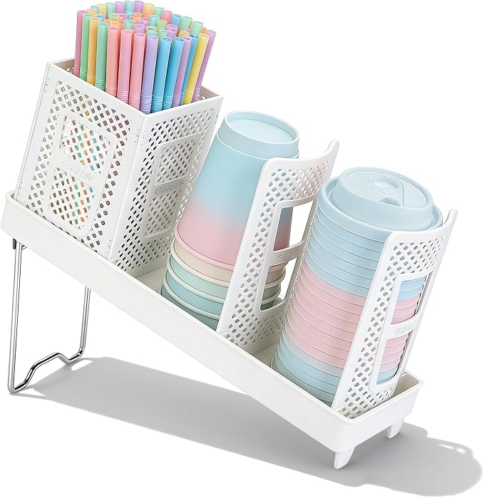 Coffee Cup Dispenser with Straws Holder, Plastic Coffee Cup and Lid Holder by Honlibey