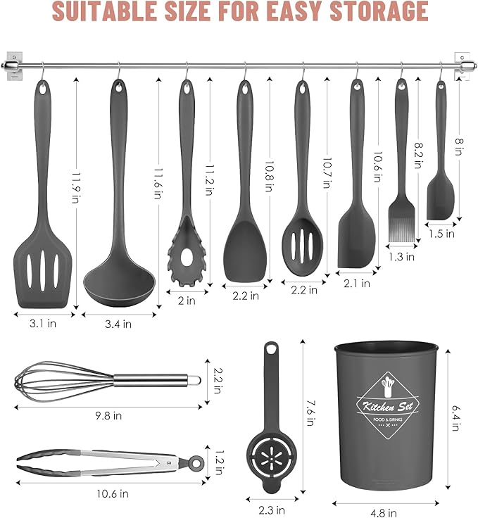 Kitchen Utensils Set-12 Pieces Silicone Cooking Utensils Set 392°F Heat - Image 2