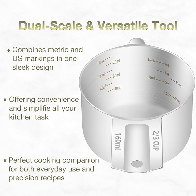 1PCS 2/3Cup Single Measuring Cup, Etched Inner Scale Stainless Steel Measure - Image 4