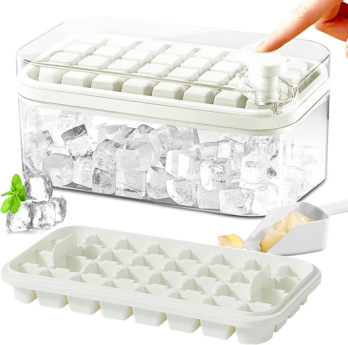Ice Cube Tray with Lid and Bin, 2 Pack by DOONLY