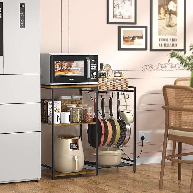 Kitchen Stand with Pots Rack, Utility Microwave Oven Stand with Storage - Image 7