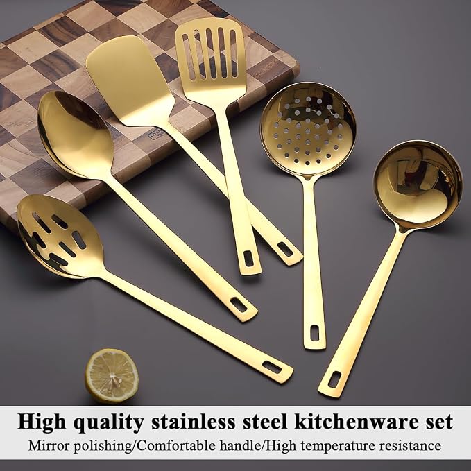 Evanda Gold Kitchen Utensils Set 6pcs, Titanium Plating Stainless Steel Cooking - Image 3