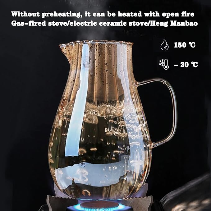 Glass Pitcher With Lid Amber Round Water Carafe with handle and Spout - Image 5