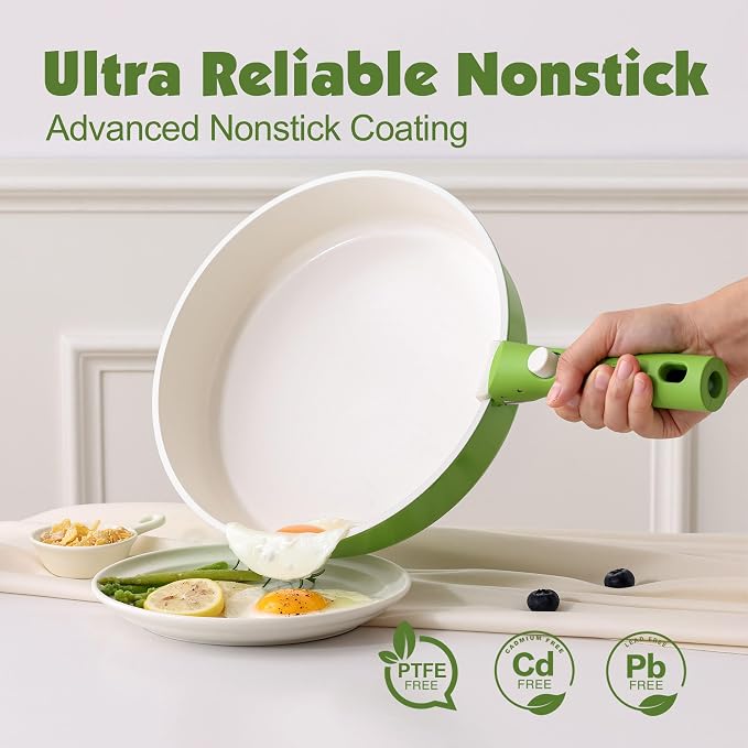 SENSARTE 17 Piece Ceramic Pots and Pans Set, Nonstick Detachable Handle Cookware - Image 4