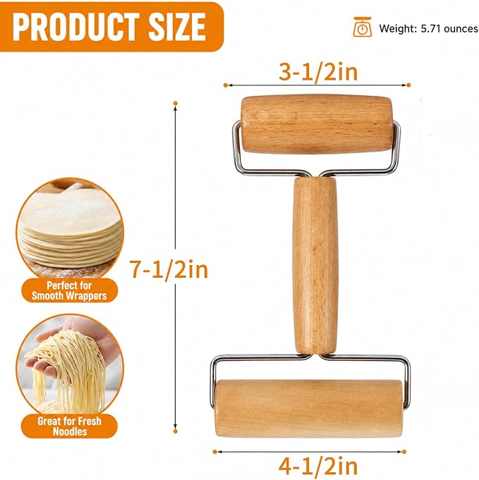 Small Wooden Rolling Pin for Baking, 7 Inch Mini Dough Roller, Non Stick Pizza - Image 2