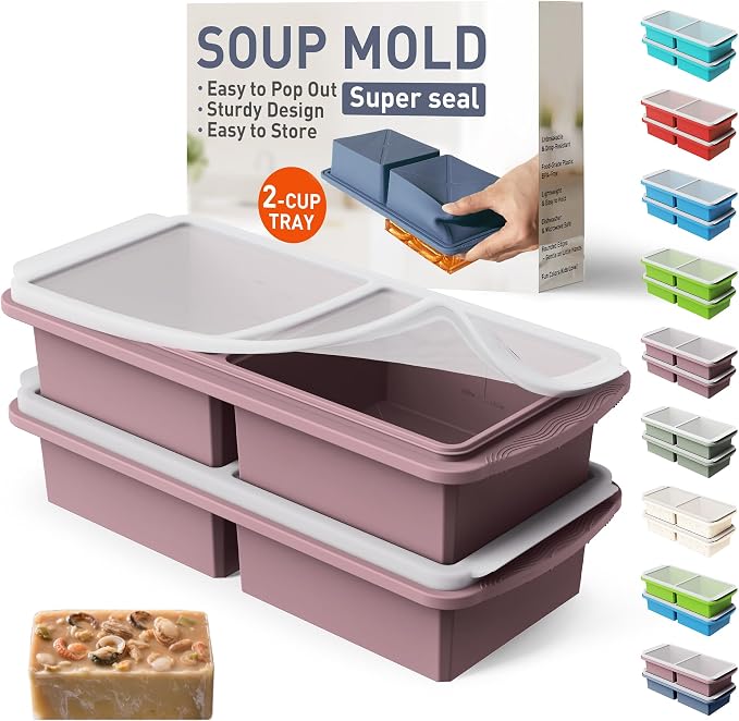 Silicone Freezer Tray with Lid Soup Freezer Container Molds with Steel by Socisen