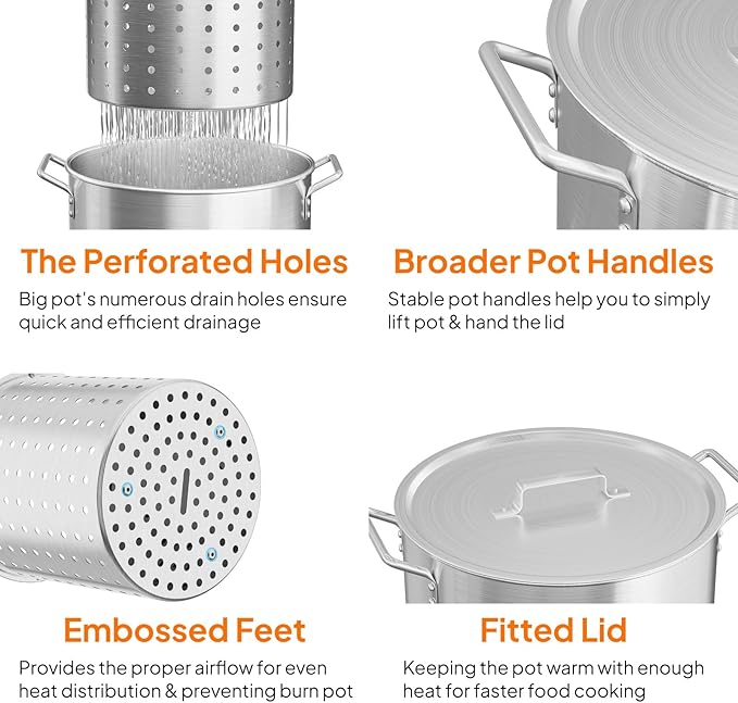Bonnlo 30QT Aluminum Stock Pot for Boiling Seafood, Crawfish & Crab, Frying - Image 5
