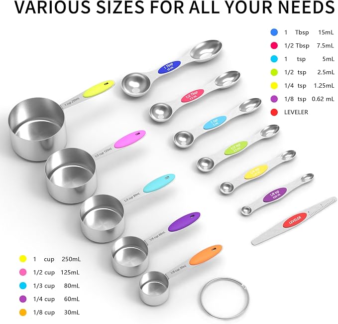TILUCK measuring cups and magnetic measuring spoons set, stainless steel - Image 2