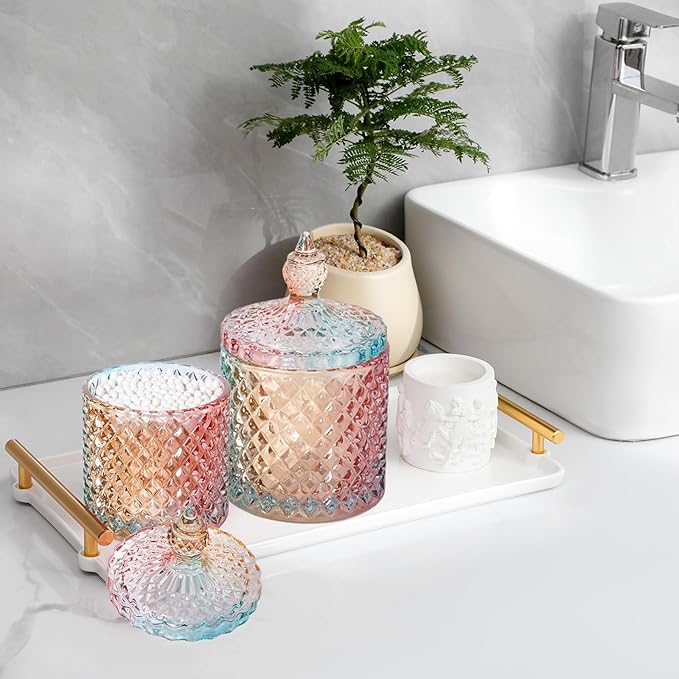 2 Pack Qtip Holder Glass Bathroom Accessories Vanity Organizers and Makeup - Image 2