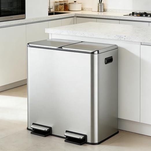 WLIVE 2 x 8 Gallon Dual Compartment Trash Can Stainless Steel, Pet-Proof Double by WLIVE