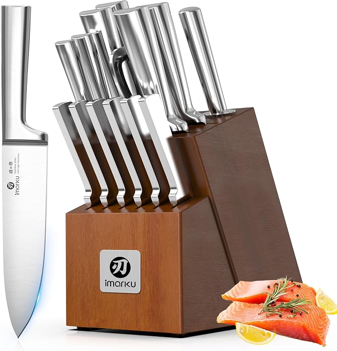 imarku 15-Piece Knife Block Set Built-in Sharpener, Japanese High Carbon by imarku