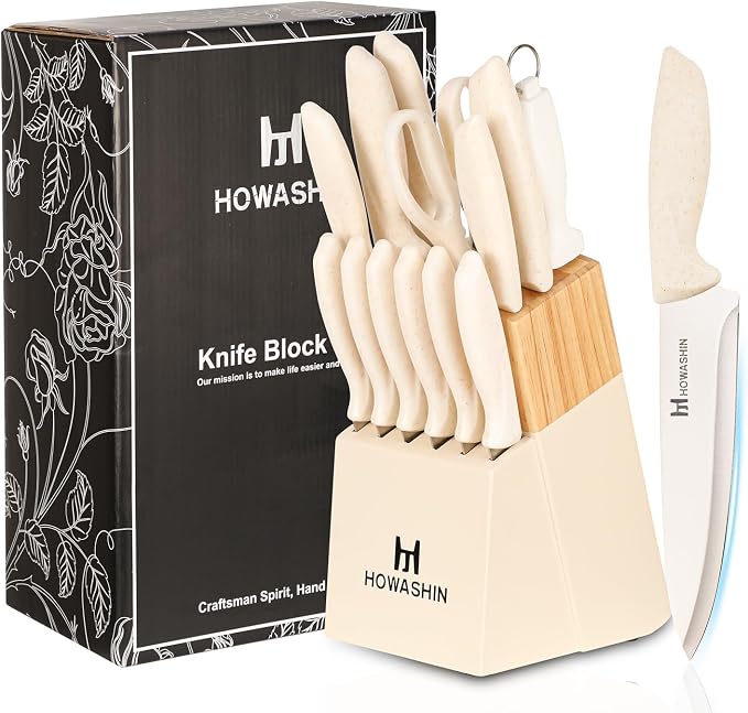 White Knife Set, Howashin 15 Pieces Kitchen Knife Set by Howashin
