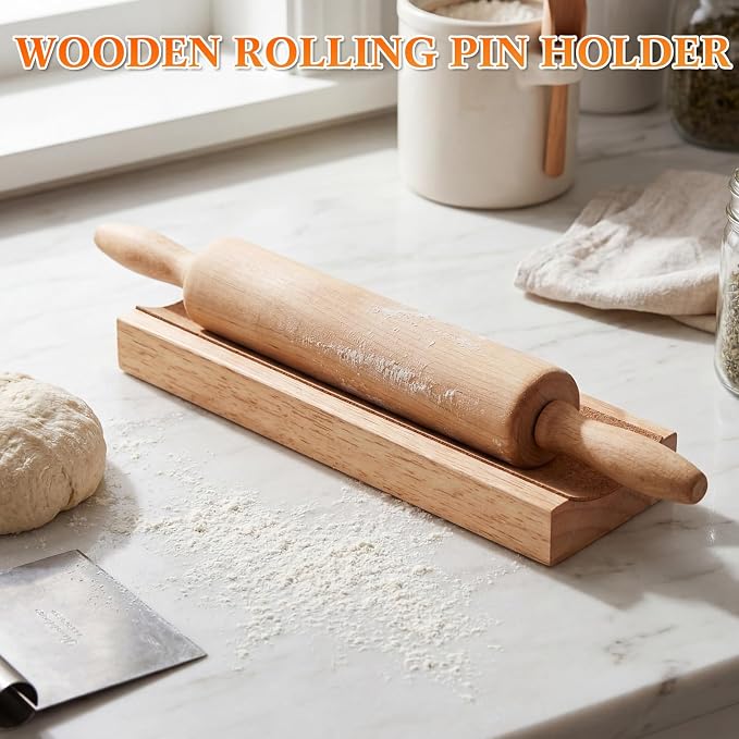 Sawysine 4 Pcs Wood Rolling Pin Holder Rolling Pin Stand Pizza Roller Holder - Image 6