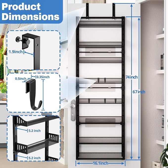coobest 8-Tier Over the door Spice Rack Organizer, Large Heavy Duty Metal Wall - Image 3