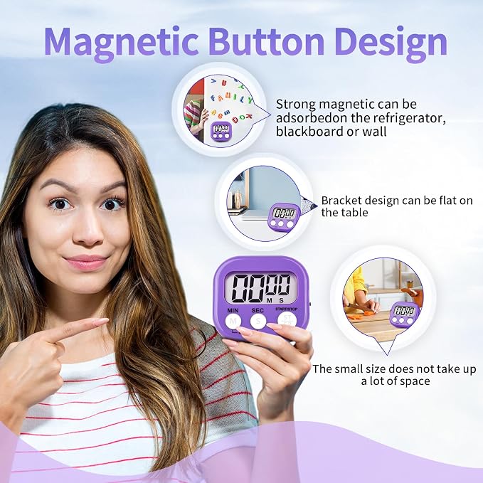 4 Pack Purple Digital Kitchen Timer Magnetic Digital Timer - Image 5