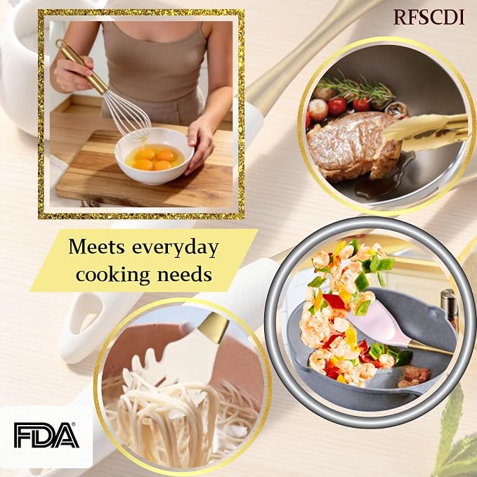 Elegant White Gold Silicone Cooking Utensils Set - Image 9